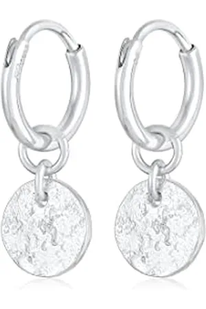 Elli Ohrringe Damen Creolen Plättchen Anhänger Gehämmert Abnehmbar in 925 Sterling