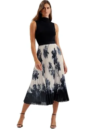 Ted Baker Damen WMS-EMISTA-Printed Pleated Midi Skirt Rock, , 38