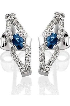 ORPHELIA Damen-Ohrstecker 750 Weißgold rhodiniert Diamant (0.16 ct) weiß Brillantschliff Saphir - OD-5319