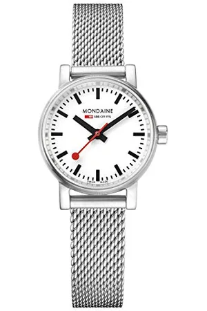 Mondaine Evo2 MSE.26110.SM - Damen Uhr 26mm - Bahnhofsuhr in Edelstahl Armband - 30m Wasserdicht Saphirglas mit rotem Sekundenzeiger - Hergestellt in der Schweiz