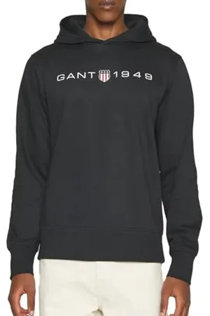 GANT Herren Printed Graphic Hoodie Kapuzenpullover, Black, L