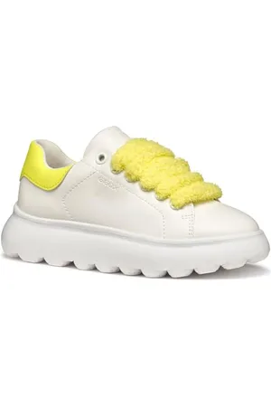 Geox J PUFFYPOP Girl A Sneaker, White/Fluo. Yellow, 31 EU