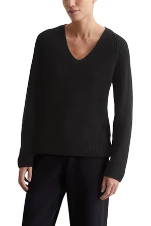 Marc O’ Polo Marc OߴPolo Damen Strickpullover aus Bio-Baumwolle mit V-Ausschnitt, (Black), M