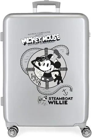 Disney 100 Mickey Steamboad Mittelgroßer Koffer, Grau, 48 x 70 x 26 cm, starres ABS, integrierter TSA-Verschluss, 81 l, 2 kg, 4 Doppelräder