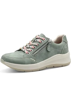 Jana Damen Sneaker flach mit Schnürsenkeln Vegan, Grün , 36 EU