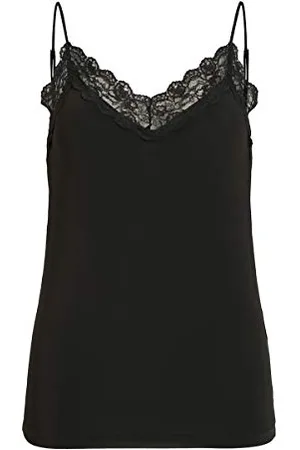 Object NOS Damen Objleena New Lace SINGLET NOOS Top, per pack (Black Black), Small (Herstellergröße: S/M)