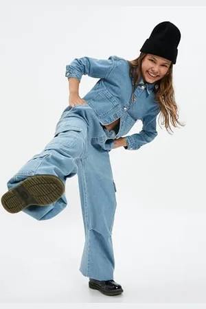 Koton Girls Parachute Jean - Adjustable Waistband Pockets Cotton