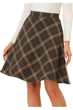 Allegra K Damen Plaids Vintage Tartan Elastische Taille Knielang A-Linie Rock, , Groß