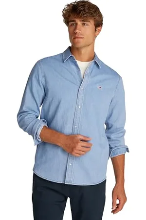 Tommy Hilfiger Herren Jeanshemd Regular Fit mit Knopfleiste, Blau (Denim Light), L