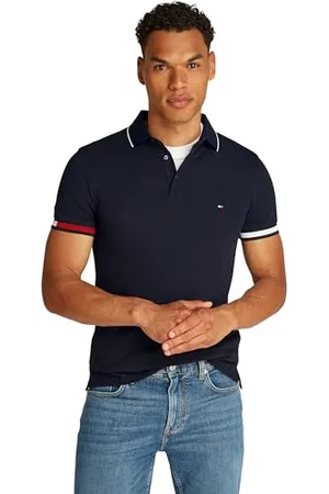 Tommy Hilfiger Herren Poloshirt Kurzarm Flag Cuff Slim Fit, Blau (Desert Sky), XL