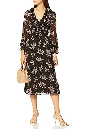 NA-KD Damen Frill V-Neck Midi Dress Lässiges Kleid, , 36 EU