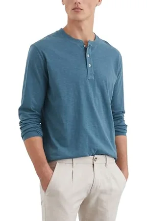 Marc O’ Polo Marc OߴPolo Herren Langarmshirt aus Bio-Baumwolle mit kurzer Knopfleiste, Blau (Storm), XL
