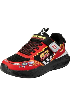 Skechers Boys Sneaker, Black Synthetic/Textile/Red Trim, 43 EU