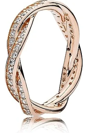 PANDORA Sparkling Twisted Lines Ring in Rosé mit 14 Karat rosévergoldete Metalllegierung und Cubic Zirkonia Timeless Collection, Größe 54