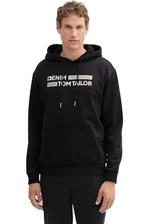 TOM TAILOR Herren 1044787 Basic Hoodie Sweatshirt mit Logo-Print, 29999-Black, XL