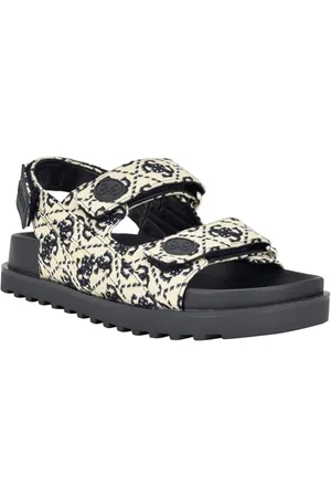 Guess Damen Fadey Flache Sandale, Elfenbein/Dunkelblau, Logo, Mehrfarbig, 38.5 EU