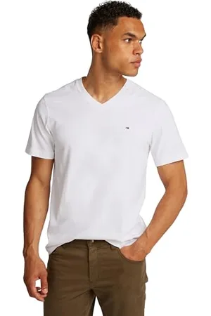 Tommy Hilfiger Herren T-Shirt Kurzarm Essential Tee mit V-Ausschnitt, Weiß (White), S