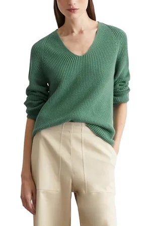 Marc O’ Polo Marc OߴPolo Damen Strickpullover aus Bio-Baumwolle mit V-Ausschnitt, Grün , S