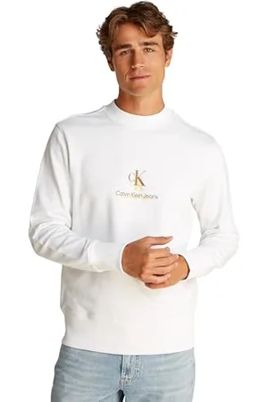 Calvin Klein Herren Sweatshirt Shadow Logo Crew Neck Regular Fit, Weiß (Bright White), L