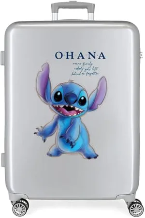 Disney Stitch Mittelgroßer Koffer, Grau, 48 x 70 x 26 cm, starres ABS, integrierter TSA-Verschluss, 81 l, 2 kg, 4 Doppelräder