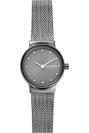 Skagen Freja Uhr für Damen, Quarzwerk mit Edelstahl- oder Lederarmband, Anthrazitgrau, 26MM