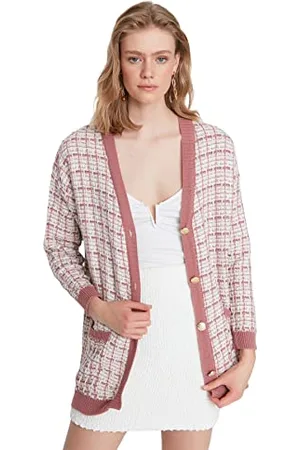 Trendyol Damen Oversize Standard V-Ausschnitt Strickwaren Strickjacke Pullover, , S