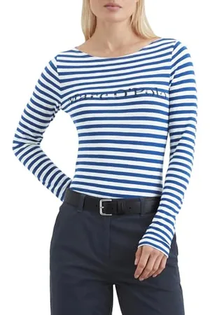 Marc O’ Polo Marc OߴPolo Damen Langarmshirt aus Bio-Baumwolle gestreift, Mehrfarbig (Multi/Shiny Blue), M