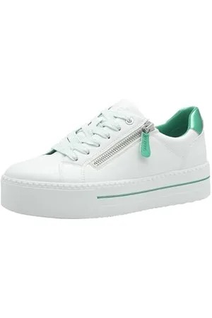Jana Damen Plateau Sneaker mit Reißverschluss Vegan, Weiß (White/Green), 37 EU