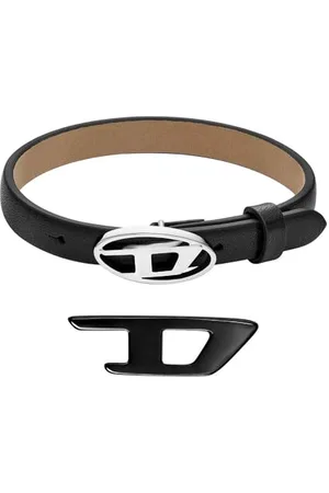 Diesel Herren Stackables Schwarzes Lederarmband und Edelstahl Ohrringe, Set