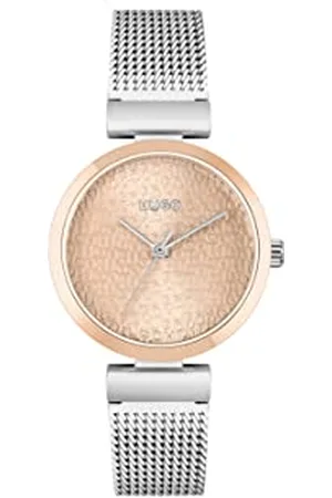 HUGO BOSS Analog Quarzuhr für Damen mit Silbernes Edelstahl-Mesh-Gliederarmband - 1540127