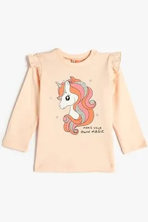 Koton Babygirl Basic T-Shirt Long Sleeve Ruffled Detail Crew Neck