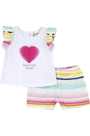 chicco Compleet voor Pasgeboren Meisje met T-shirt en Korte Broek, met Knopen op de Achterkant, met Moderne en Trendy Grafische Prints, van Katoen, Machinewasbaar, 0-24 Maanden., Entworfen in Italien
