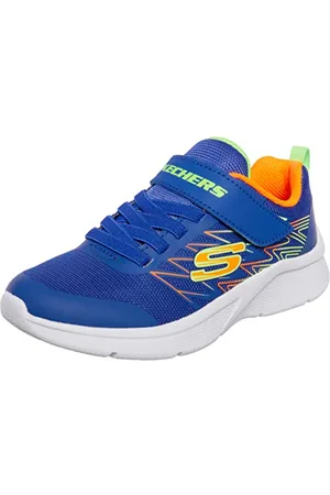 Skechers MICROSPEC TEXLOR Sneaker, Blue Textile/Orange & Lime Trim, 37 EU
