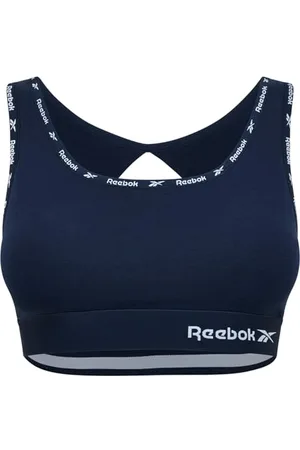 Reebok Damen Crop Top in Navy | Bequemer Baumwoll-BH für Low-Impact-Fitnessunterwäsche mit abnehmbaren Pads und Mikrofaser-Bund