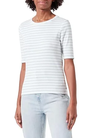 QS by s.Oliver Damen 2144068 T-Shirt mit Rippstruktur, , Large