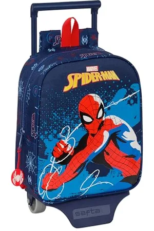 Safta Spiderman Neon Kinderrucksack mit Wagen, ideal für Kinder verschiedener Altersgruppen, bequem und vielseitig, Qualität und Widerstandsfähigkeit, 22 x 10 x 27 cm, ,