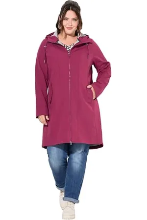 Ulla Popken Damen Hyprar Softshell-longjacke, Wasserabweisend, Kapuze Longjacke, , 54-56 EU