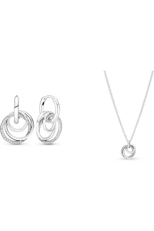PANDORA Moments Familie Für Immer Verschlungener Anhänger Halskette & Familie Familie Für Immer Verschlungene Creolen aus Sterling-Silber, Kompatibel Moments Armbänder