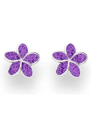 DUR Ohrstecker „Plumeria Blüte“ aus 925er Sterling- mit lila Steinsand – Feminine Eleganz mit tropischem Flair, Maße: 10 mm x 9,5 mm, O5500