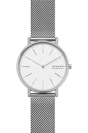 Skagen Damenuhren Signatur, Zweizeiger Uhrwerk, 38mm Silbernes Edelstahlgehäuse mit EdelstahlMesh Armband, SKW2785
