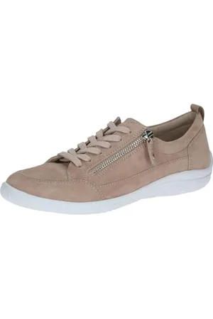 Caprice Damen Sneaker flach aus Leder Low Top, Beige , 36 EU