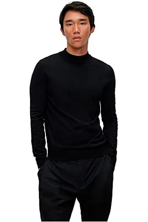 HUGO BOSS Herren San Matteo-M Slim-Fit Pullover aus Schurwolle mit Stehkragen Schwarz S