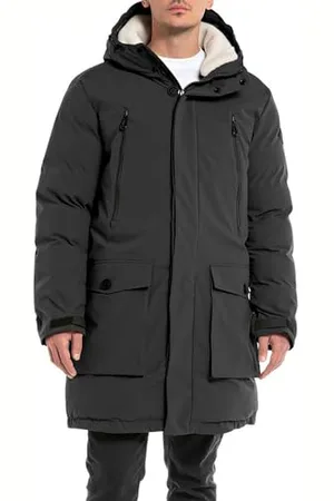 Replay Herren Jacke Parka mit Kapuze, (Schwarz), XS
