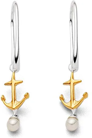 DUR Ohrhänger „Feiner Anker“ mit vergoldetem Anker und weißer Süßwasserperle – Eleganter maritimer Schmuck, Maße: 30 mm x 6 mm, O5122