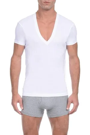 2Xist )IST T-Shirt aus Pima-Baumwolle, schmale Passform, tiefer V-Ausschnitt, Unterwäsche, Weiß, Medium