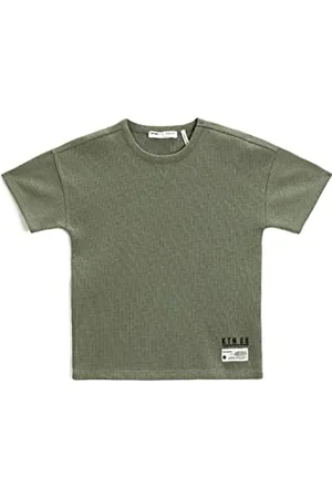 Koton Boy Basic Short Sleeve T-Shirt Label Detail Waffle Textured