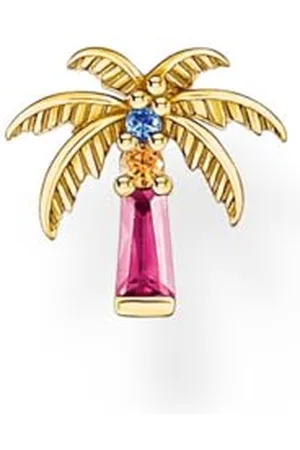 Thomas Sabo Einzel-Ohrstecker Palme mit bunten Steinen Recyceltes 925 Silber, 18k Vergoldung H2285-488-7