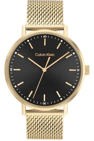 Calvin Klein Analog Quarzuhr für Herren Kollektion MODERN MESH mit Goldfarben Edelstahl-Mesh-Gliederarmband - 25200049