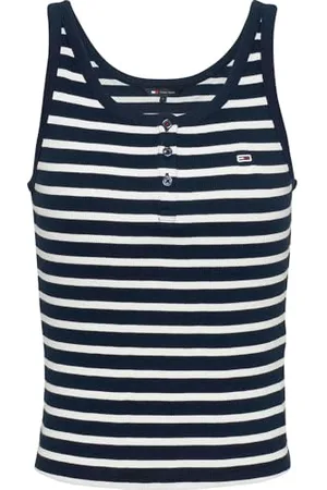 Tommy Hilfiger Damen TJW Slim Button Tank DW0DW19492 Tanktop, Blue (Dark Night Navy/Stripe), L