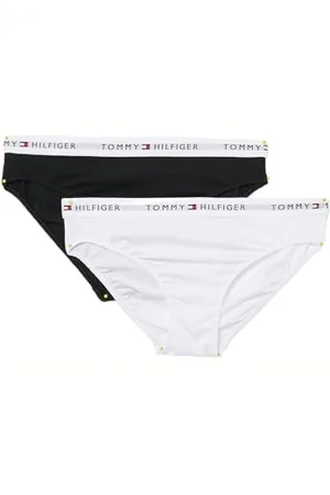 Tommy Hilfiger Mädchen 2er Pack Slips mit Logobund, Weiß (White/Black), 12-14 Jahre
